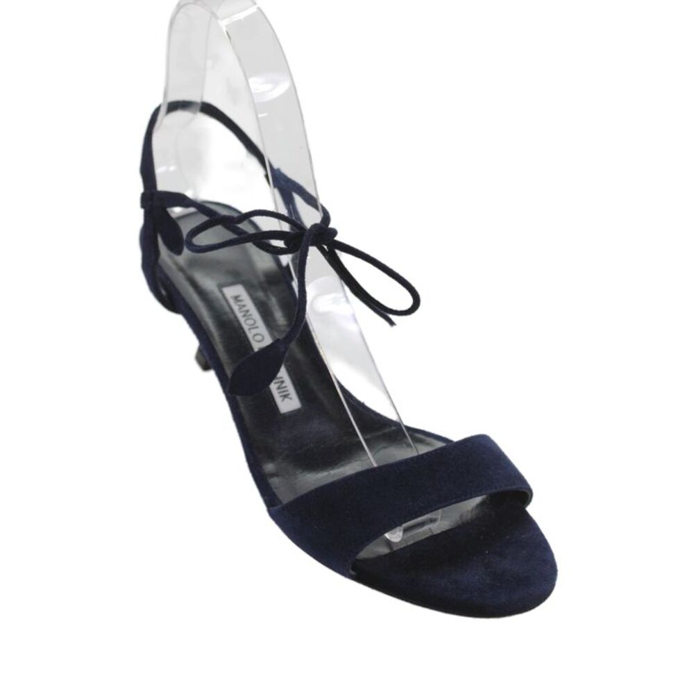 Manolo Blahnik Womens Suede Strappy Open Toed Heels Dark Blue Size 5.5